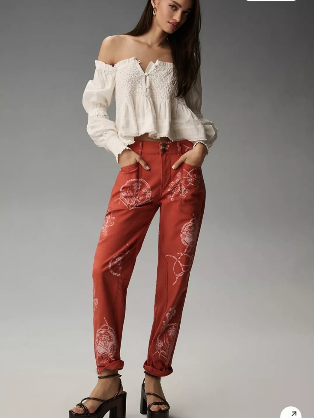 Anthropologie Pilcro The Wanderer Printed Relaxed-Leg Pants Size 28 Brick Red